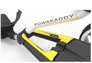 Powakaddy Touch white mit gelbem Trimm Bleigelbatterie inkl. Scorekartenhalterung & Schirmhalterung